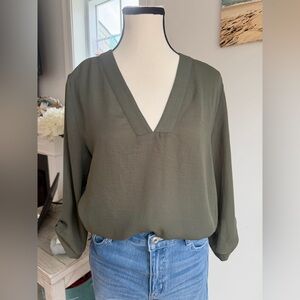 Express Olive V-Neck Lightweight Blouse